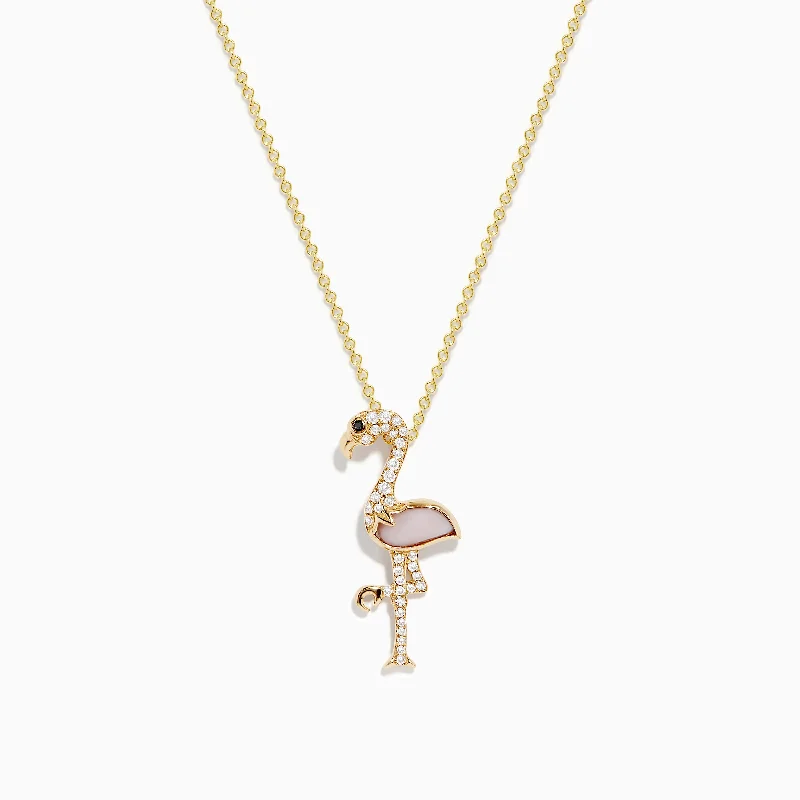 simple charm necklace-Safari 14K Yellow Gold Pink Opal and Diamond Flamingo Pendant