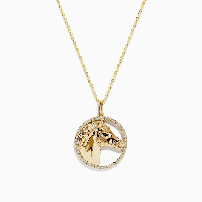 heart pendant choker necklace-Safari 14K Yellow Gold White and Black Diamond Horse Pendant