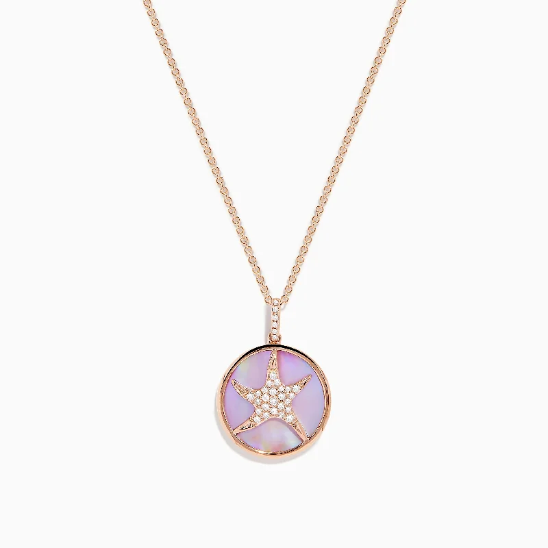 engraved love necklace-Seaside 14K Gold Mother of Pearl and Diamond Starfish Pendant