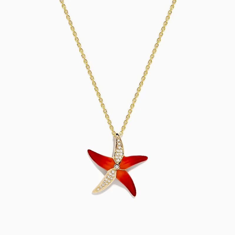 layered necklace set-Seaside 14K Orange Enamel and Diamond Starfish Pendant