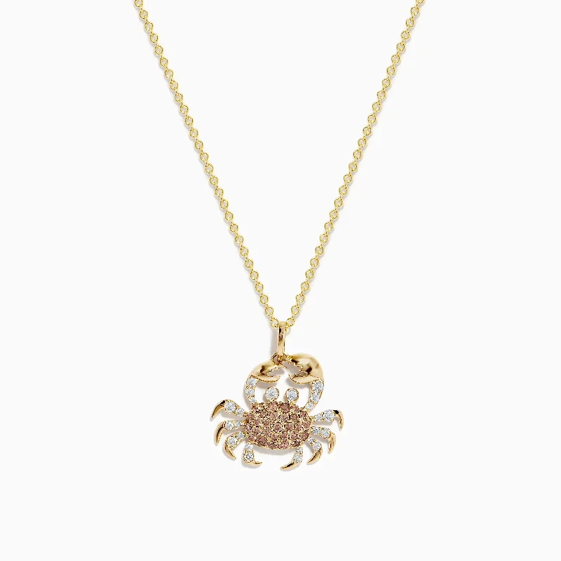 women’s boho necklace-Seaside 14K Yellow Gold Espresso and White Diamond Crab Pendant