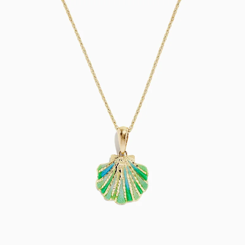 moon pendant necklace-Seaside 14K Yellow Gold Green Scallop Shell Pendant