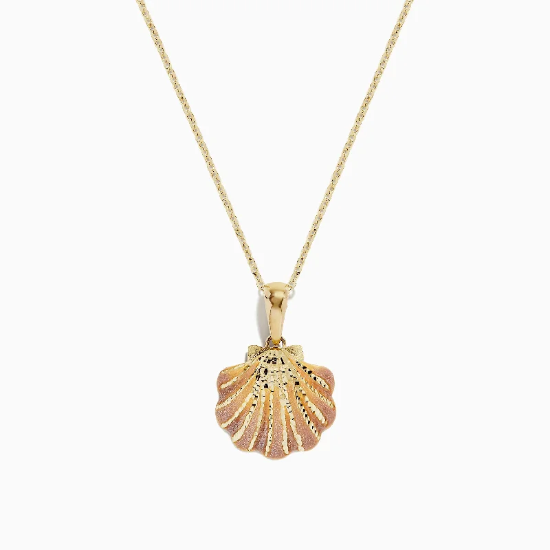 chunky chain necklace-Seaside 14K Yellow Gold Scallop Shell Pendant