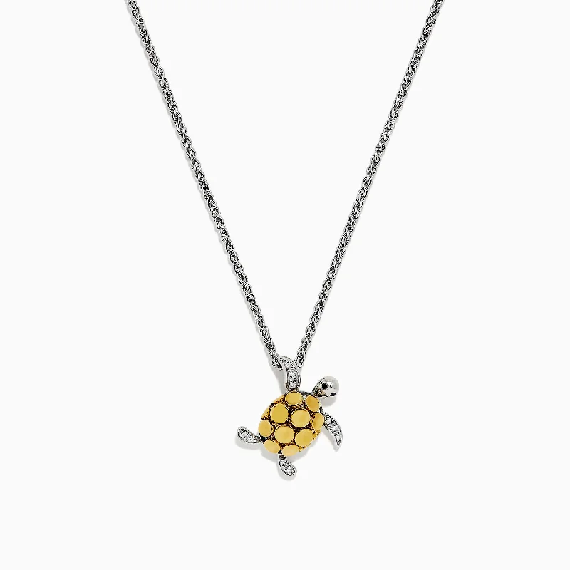 chain necklace for women-Seaside Sterling Silver & 18K Gold Diamond Turtle Pendant, 0.04 TCW