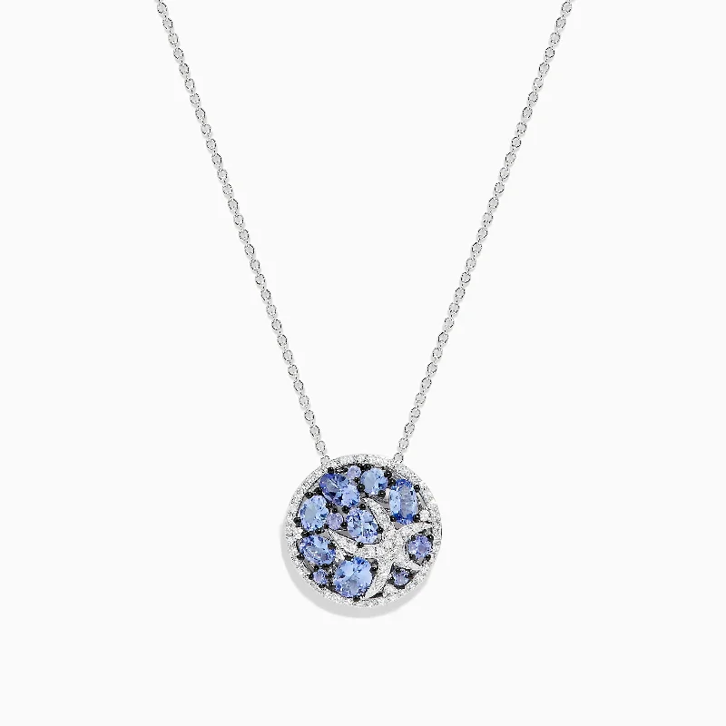 gold coin necklace-Seaside Sterling Silver Tanzanite and Diamond Starfish Pendant