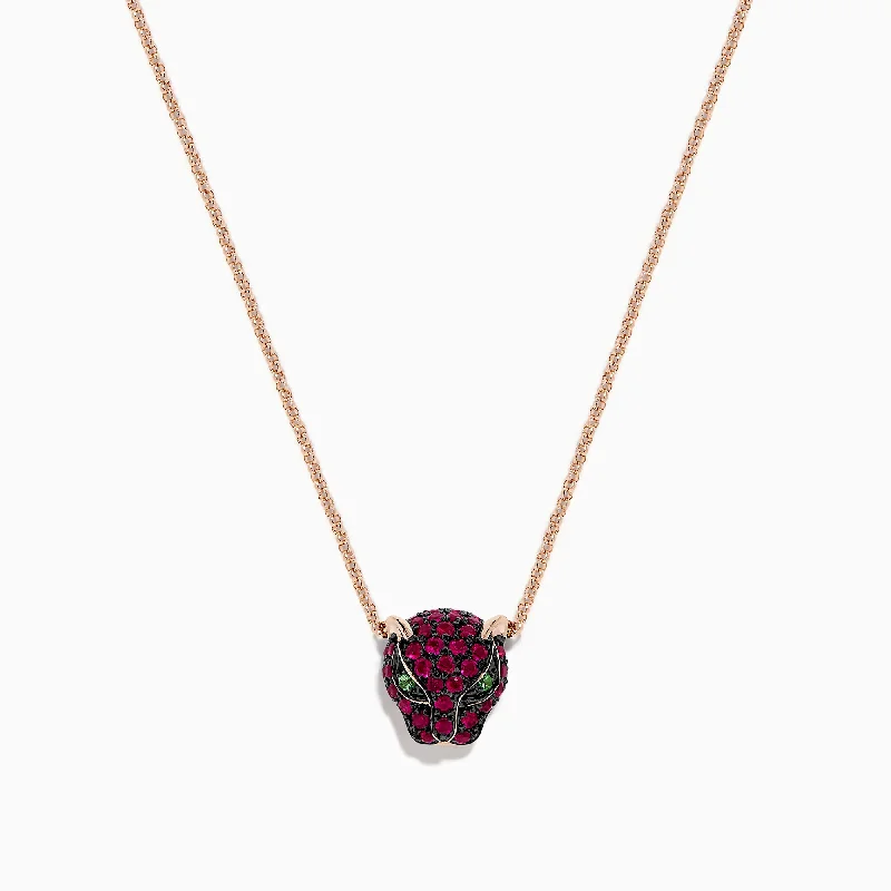 birthstone necklace-Signature 14K Rose Gold Ruby and Tsavorite Panther Necklace, 0.52 TCW