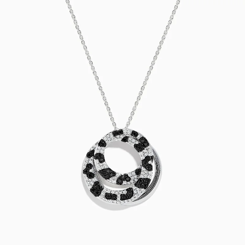 blue sapphire necklace-Signature 14K White Gold Black and White Diamond Crossover Pendant