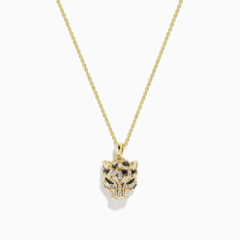 diamond heart necklace-Signature 14K Yellow Gold Black and White Diamond Panther Pendant