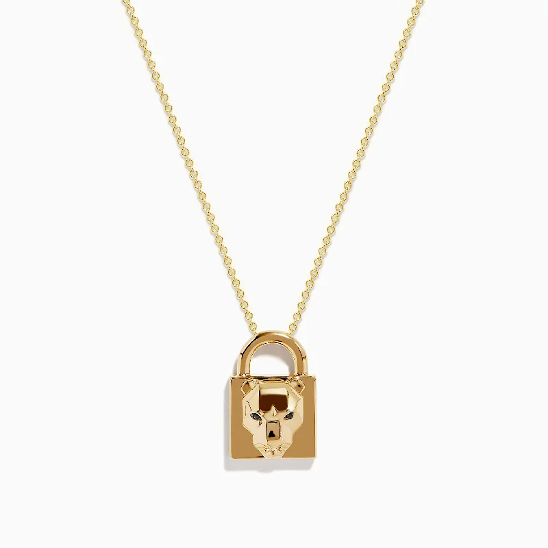 unique pendant necklace-Signature 14K Yellow Gold Black Diamond Lock Pendant