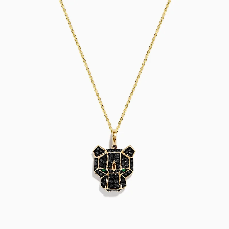 luxury diamond necklace-Signature 14K Yellow Gold Black Diamond Panther Pendant