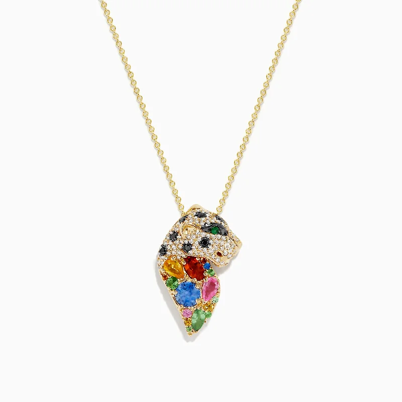 lucky star necklace-Signature 14K Yellow Gold Multi Sapphire and Diamond Pendant