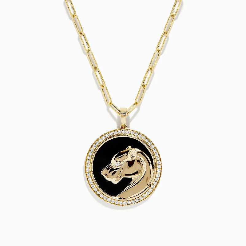 lucky charm necklace-Signature 14K Yellow Gold Onyx and Diamond Panther Pendant