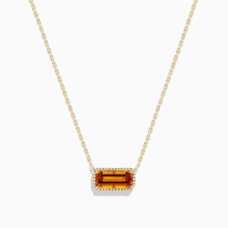 minimalist necklace for women-Sunset 14K Yellow Gold Citrine and Diamond Necklace