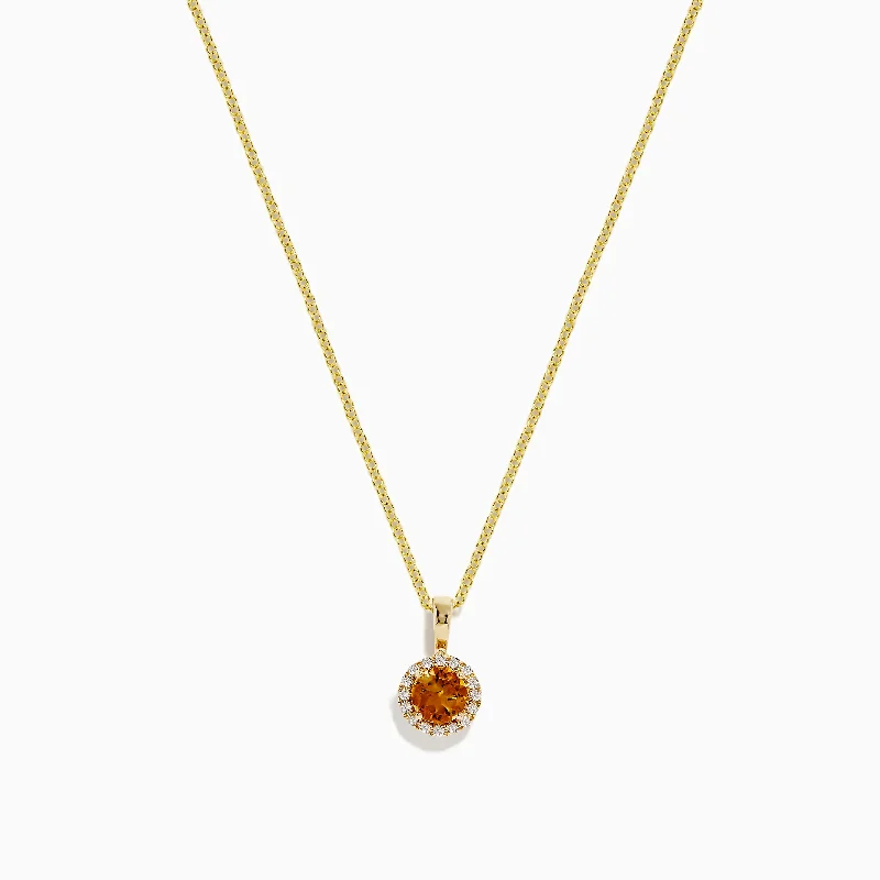 simple pendant choker necklace-Sunset 14K Yellow Gold Citrine and Diamond Pendant, 0.61 TCW