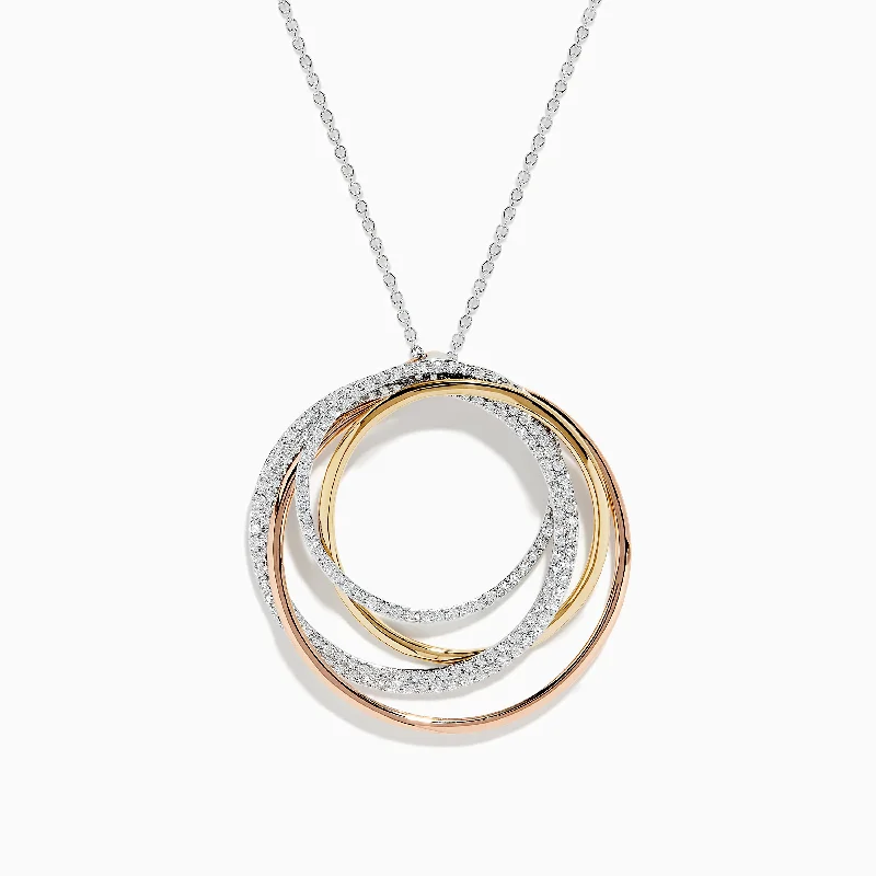 silver necklace with pendant-Trio 14K 3-Color Gold Diamond Crossover Pendant