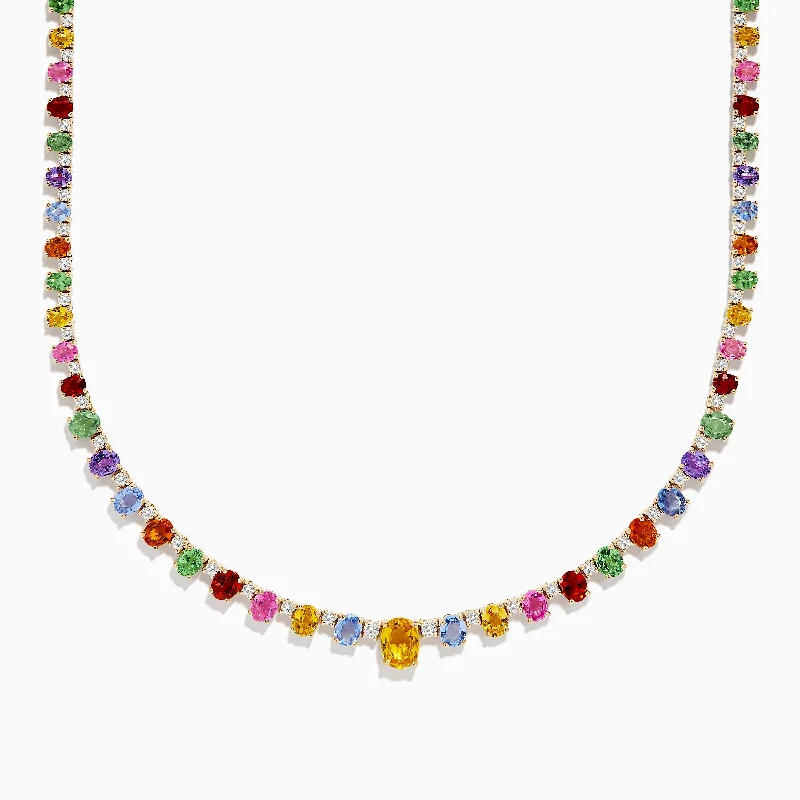 initial necklace for girls-Watercolors 14K Gold Multi Sapphire and Diamond Necklace