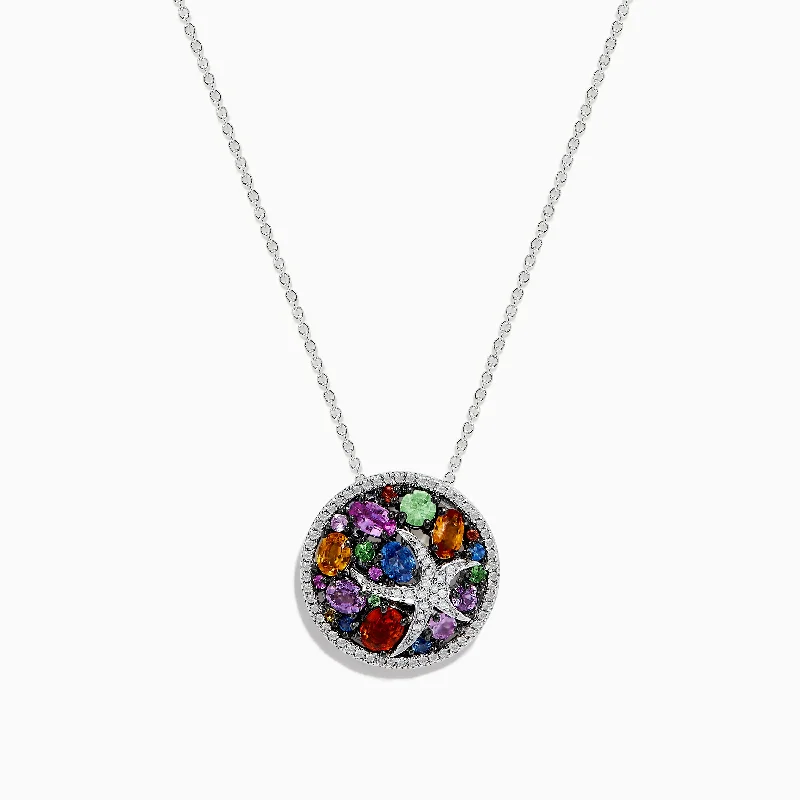 leather and silver necklace-Watercolors 14K Gold Multi Sapphire and Diamond Starfish Pendant