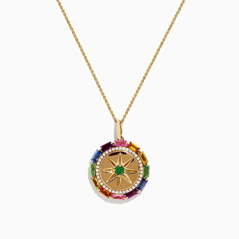 custom necklace for mother-Watercolors 14K Yellow Gold Multi Sapphire and Diamond Pendant