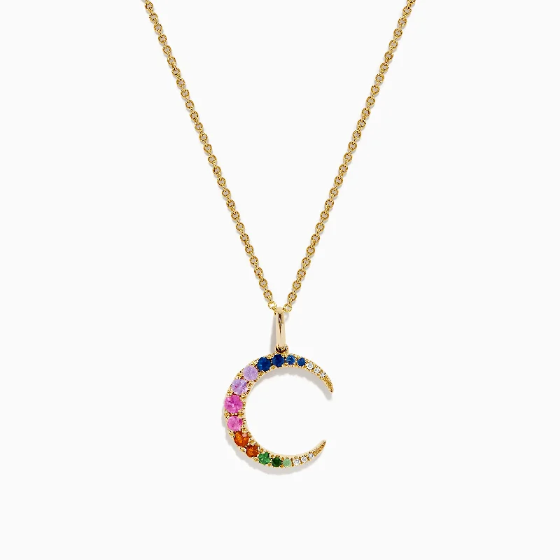 chain necklace for women-Watercolors 14K Yellow Gold Multi Sapphire and Diamond Pendant