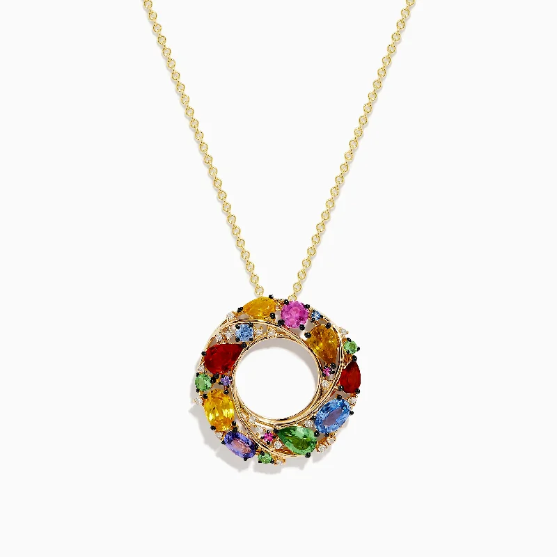 simple chain necklace-Watercolors 14K Yellow Gold Multi Sapphire and Diamond Pendant