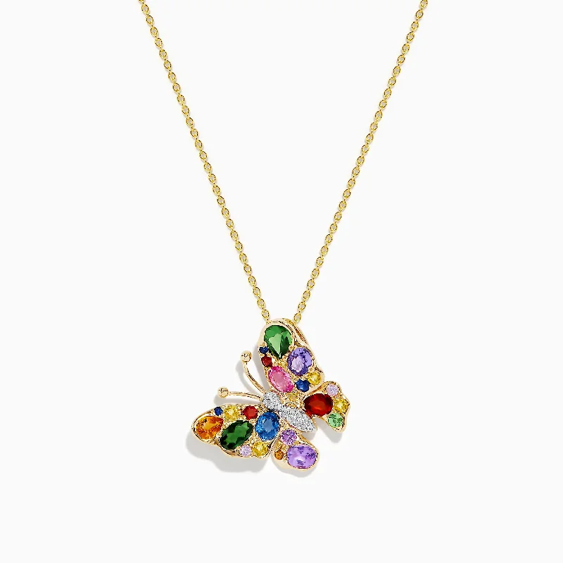 crystal pendant necklace-Watercolors 14K Yellow Gold Multi Sapphire Butterfly Pendant