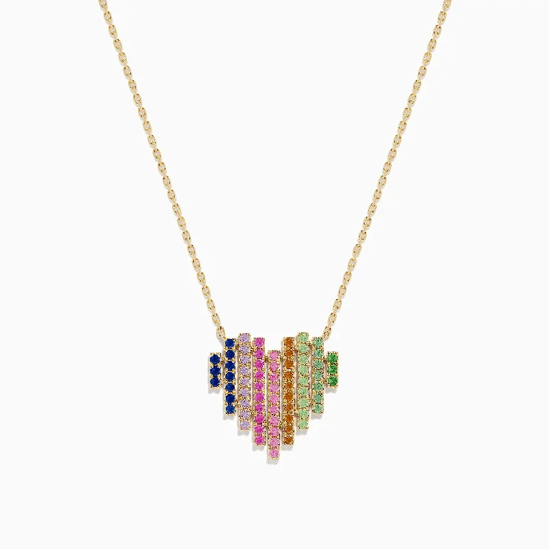 unique charm necklace-Watercolors 14K Yellow Gold Multi Sapphire Heart Necklace