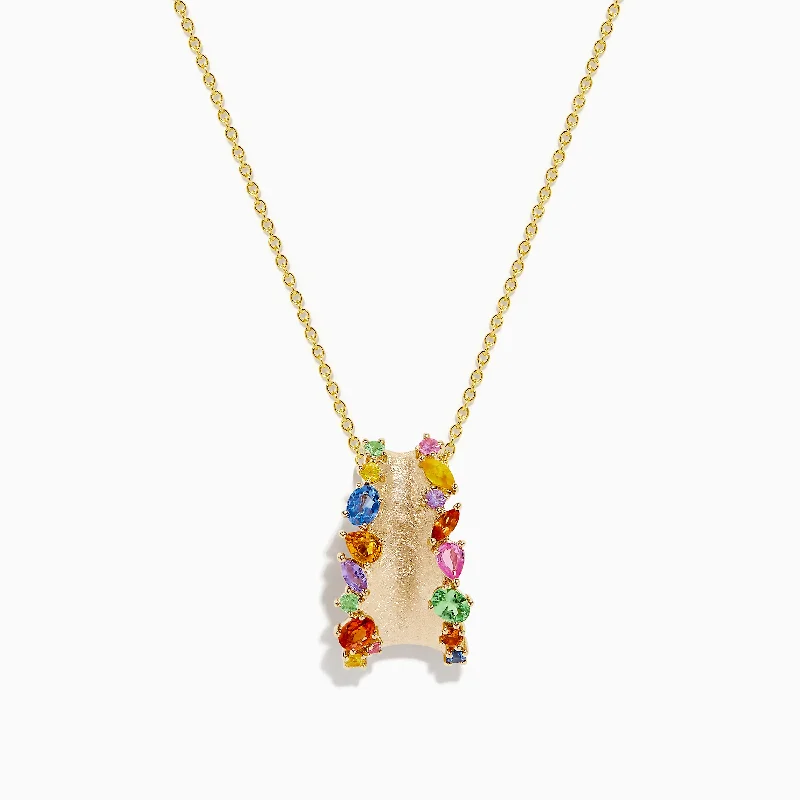 simple gold necklace-Watercolors 14K Yellow Gold Multi Sapphire Pendant