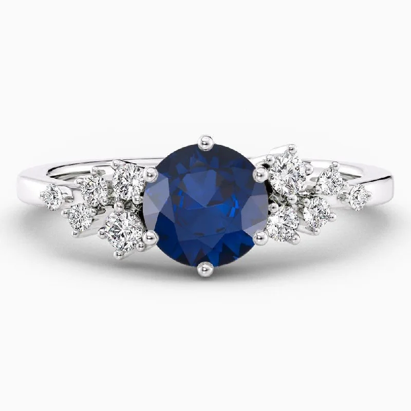 vintage sapphire rings for women-1.40 Carat Round Shape Snowdrift Blue Sapphire Engagement Ring