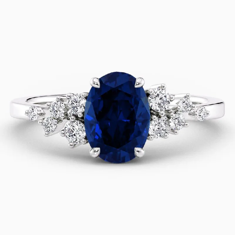 yellow gold engagement rings-1.70 Carat Oval Shape Snowdrift Blue Sapphire Engagement Ring