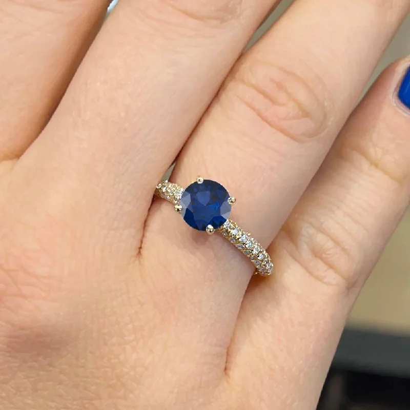 infinity rings for women-1.70 Carat Round Shape Hidden Halo Blue Sapphire Engagement Ring