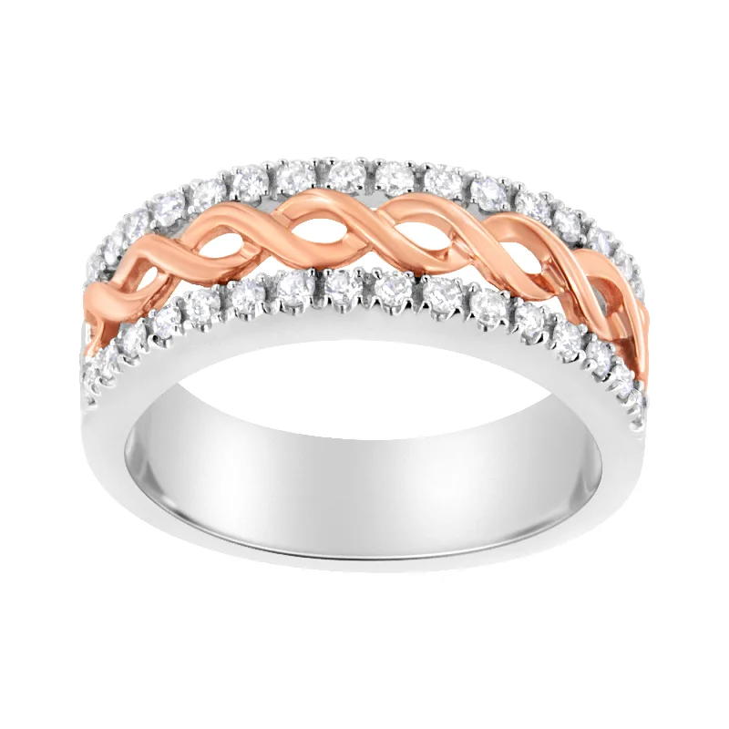 wedding rings for men with diamonds-10K White and Rose Gold 1/3 Cttw Diamond Split Shank and Infinity Ribbon Band Ring