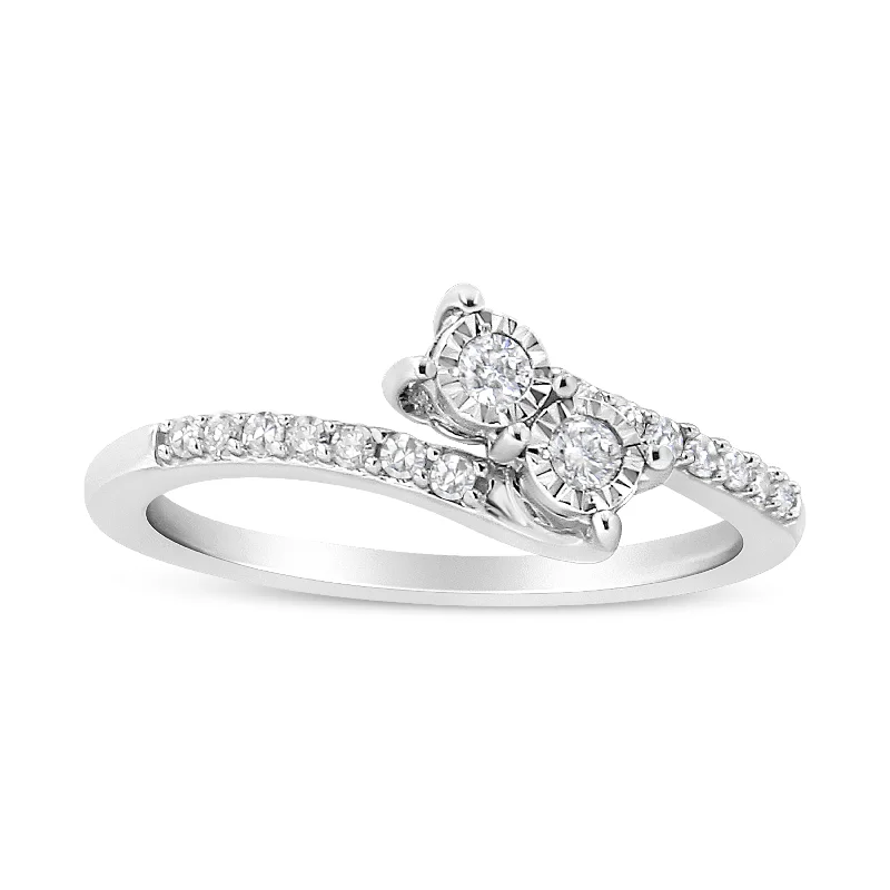 women’s birthstone rings-10K White Gold 1/4 Cttw Miracle Set Round Cut Diamond Two-Stone Ring