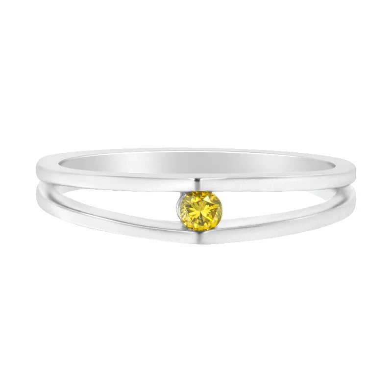 women’s statement rings-10K White Gold Treated Yellow Diamond Promise Ring