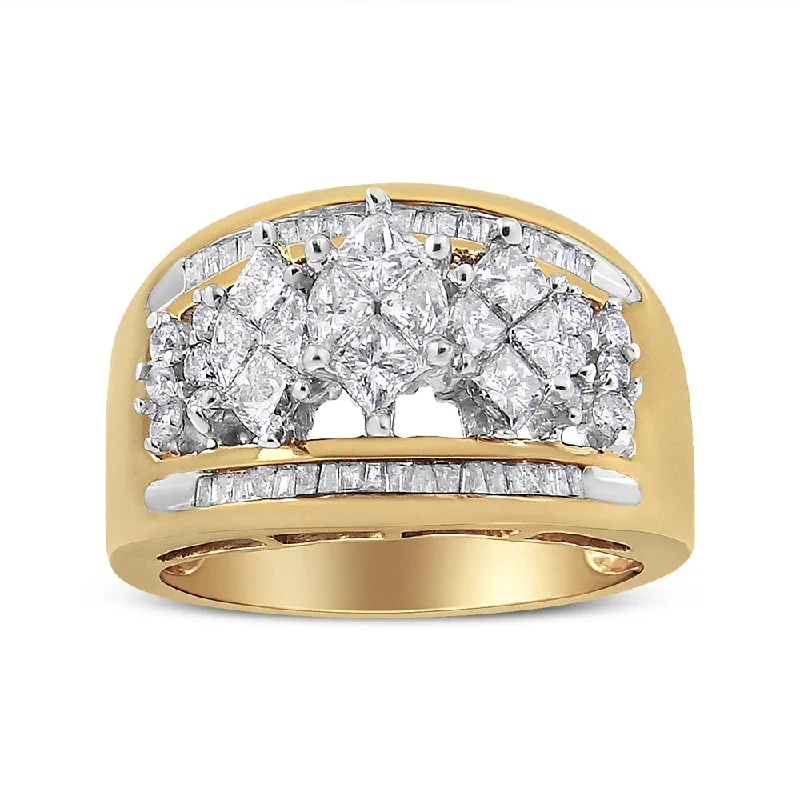 engraved wedding rings-10K Yellow and White Gold 1 1/2 Cttw Pear Shaped 3 Stone Style Diamond Ring Band