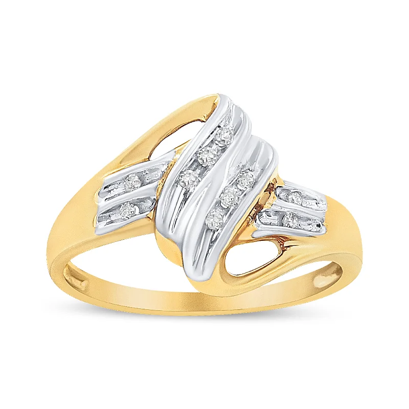 wedding bands for men-10K Yellow and White Gold 1/15 Cttw Round-Cut Diamond Bypass Ring