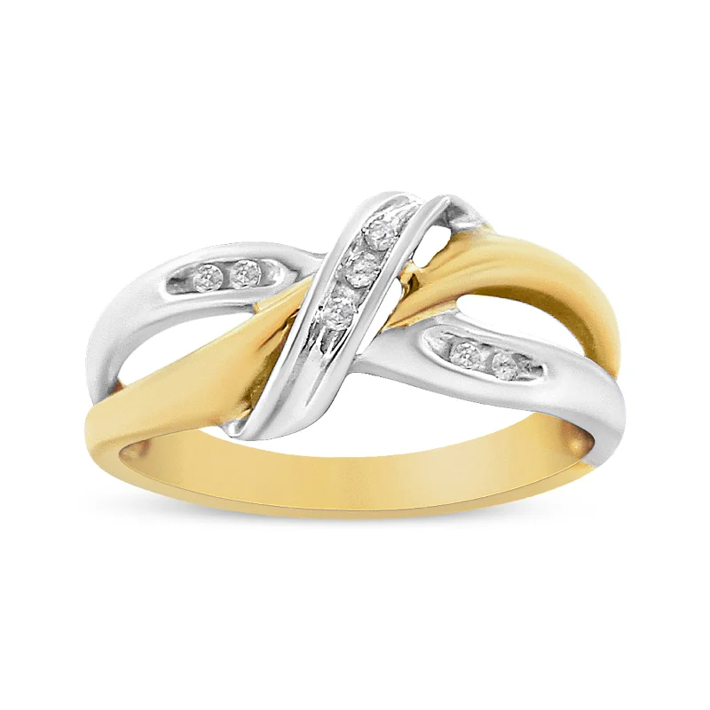 engraved rings for women-10K Yellow and White Gold 1/20 Cttw Round-Cut Diamond Bypass Ring