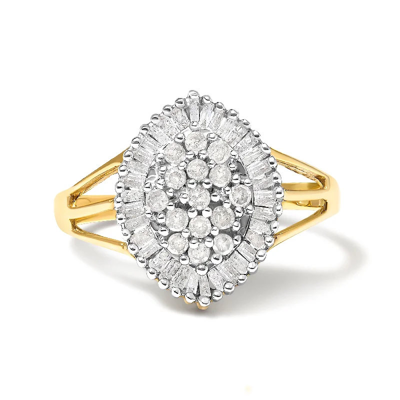 women’s adjustable engagement rings-10K Yellow Gold 1/2 Cttw Baguette & Round Diamond Marquise-Shaped Cluster Halo Ring