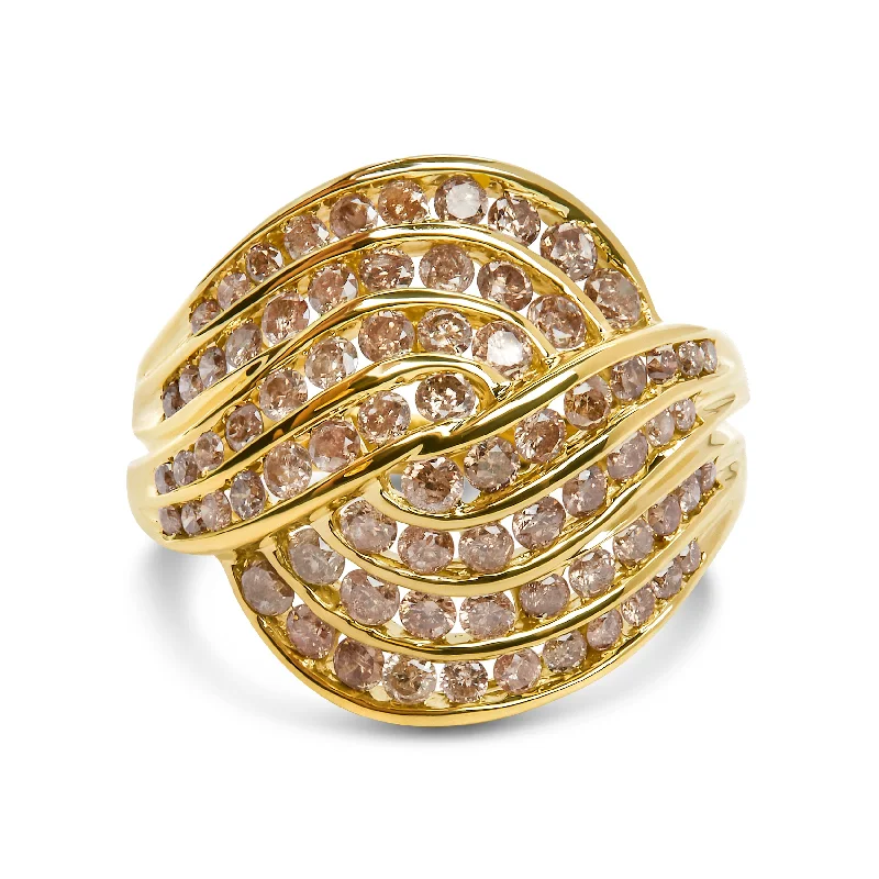 white gold wedding rings-10K Yellow Gold 2.0 Cttw Channel Set Diamond Cocktail Swirl Band Ring