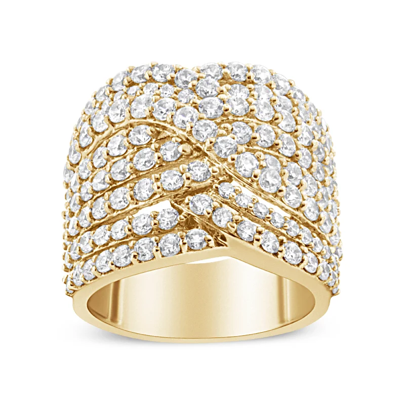 wedding bands for brides-10K Yellow Gold 3.0 Cttw Diamond Eight-Row Bypass Crossover Statement Band Ring