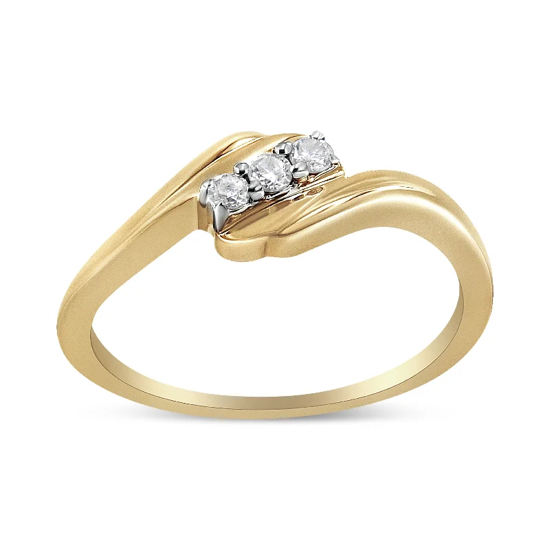 classic wedding rings-10K Yellow Gold over .925 Sterling Silver 1/10 Cttw Diamond Three-Stone Bypass Fashion Cocktail Ring