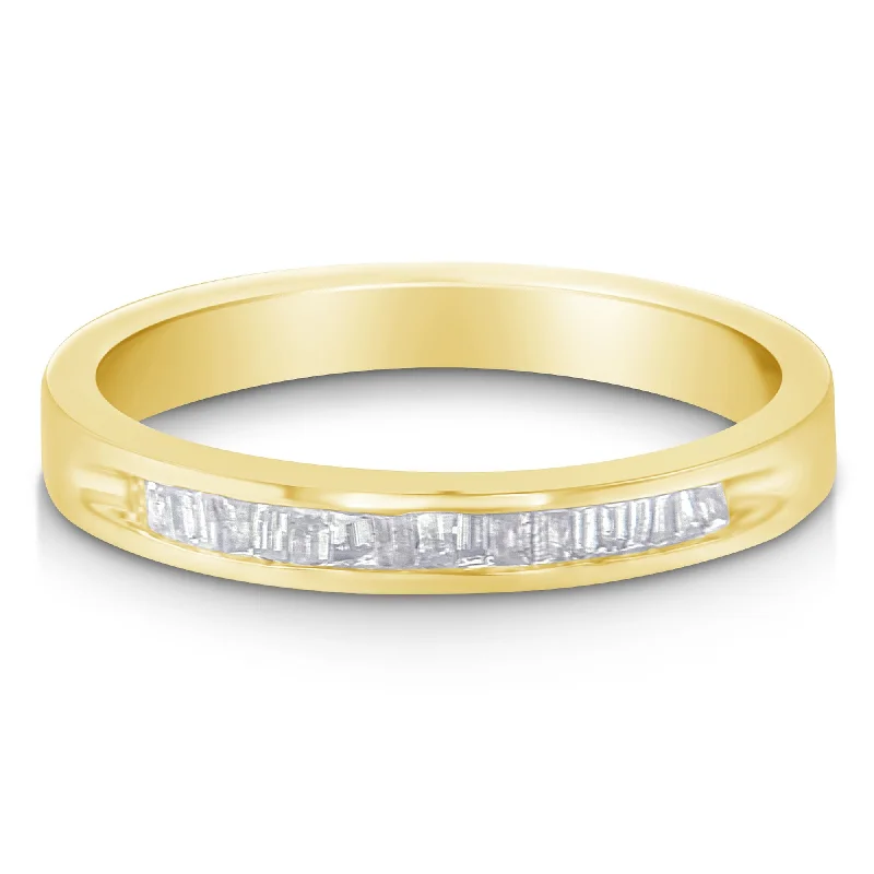 personalized wedding bands-10K Yellow Gold over .925 Sterling Silver 1/5 Cttw Diamond Channel-Set Stackable Band Ring