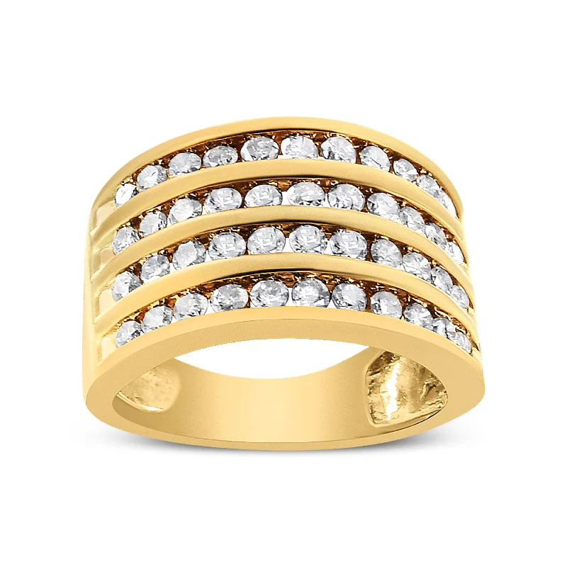 men’s rose gold rings-10K Yellow Gold Plated .925 Sterling Silver 1 1/2 Cttw Diamond 4 Row Channel Band Ring