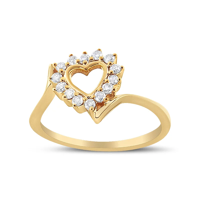 vintage wedding rings-10K Yellow Gold Plated .925 Sterling Silver 1/4 Cttw Diamond Open Heart Promise Ring