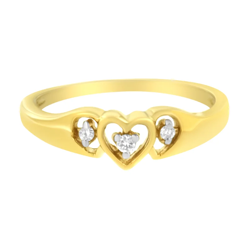 custom wedding bands-10KT Yellow Gold 1/20 cttw Diamond Triple Heart Diamond Ring