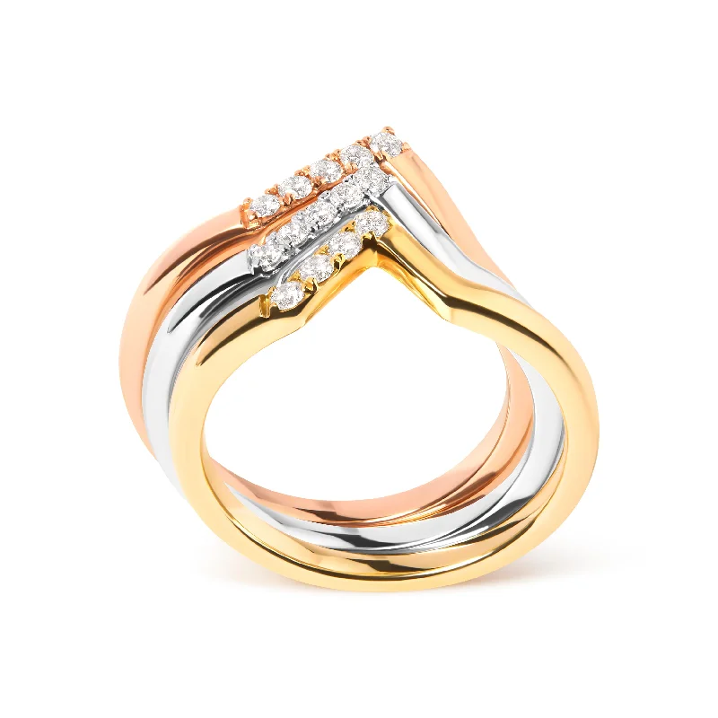 wedding rings with diamonds-14K Gold 1/4 Cttw Diamond Geometrical Chevron V Stackable Band Ring Set