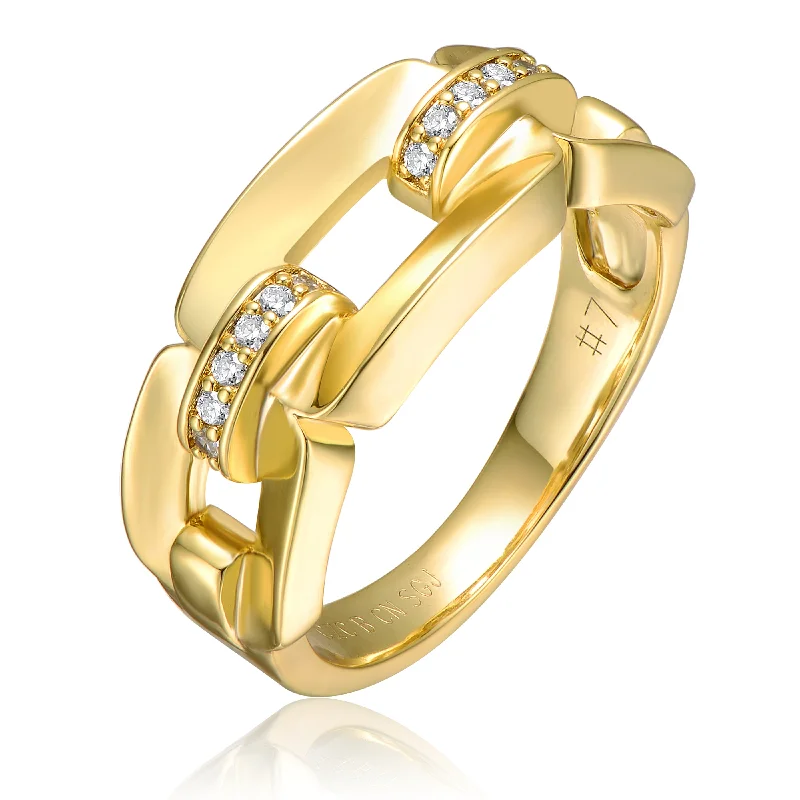 stacking rings for women-14k Gold Plated with Cubic Zirconia Pave Chain Link Ring