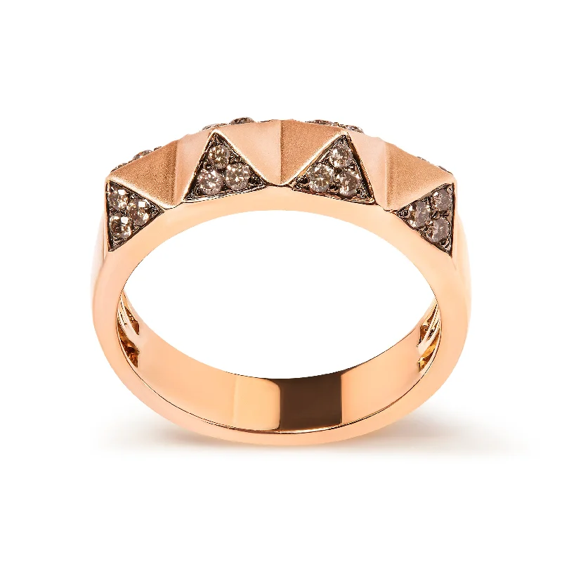 titanium rings for men-14K Rose Gold 1/4 Cttw Brown Diamond Pyramid Band Ring- Size 7