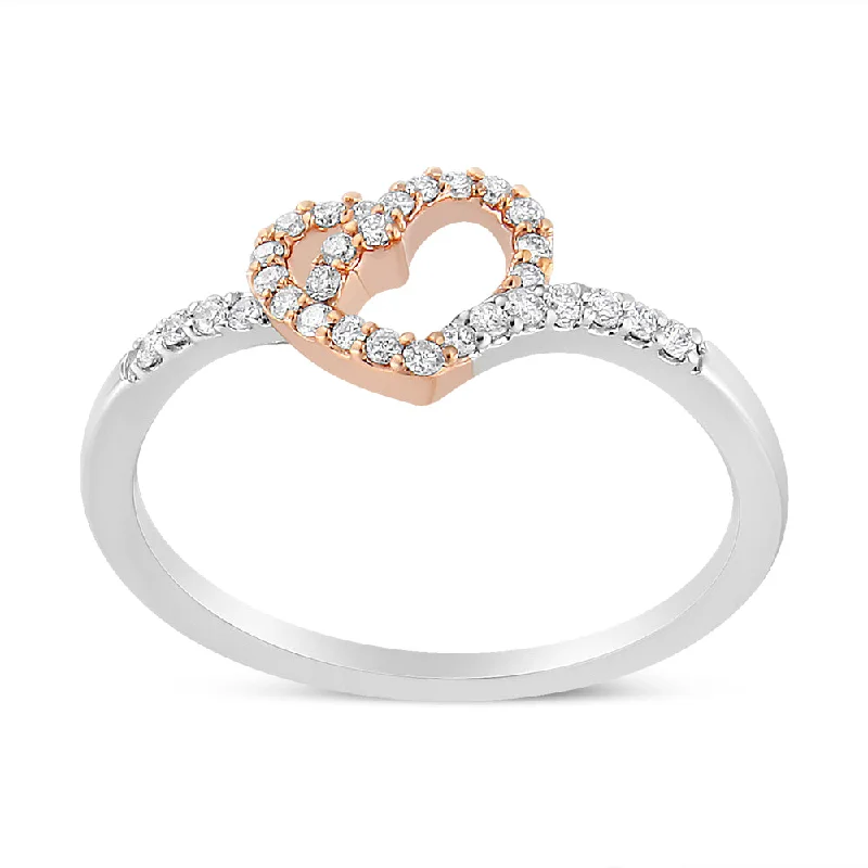 fine jewelry rings-14K Rose Gold Plated and White .925 Sterling Silver 1/5 Cttw Round-Cut Diamond Open Heart Promise Ring