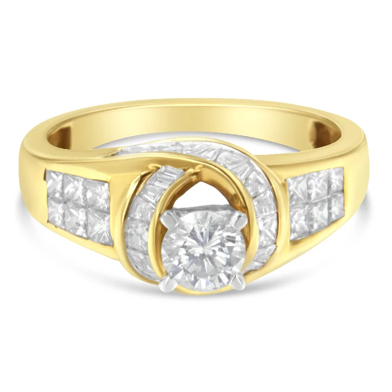 sapphire wedding rings for women-14K Two-Toned Gold Round, Baguette and Princess Cut Diamond Ring