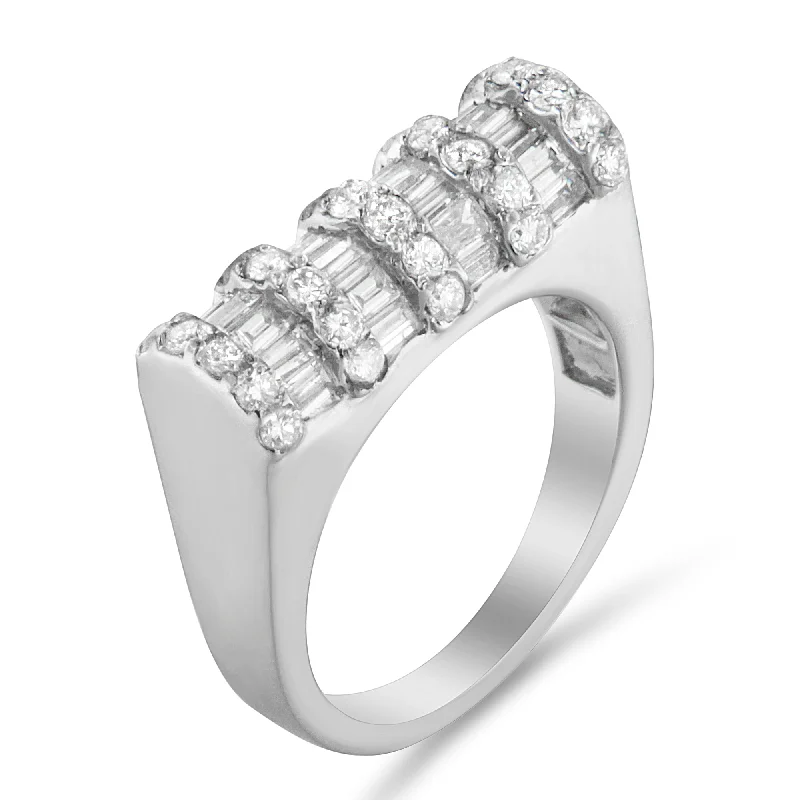 wedding rings for men with diamonds-14K White Gold 1 7/8ct TDW Round and Baguette-cut Diamond Ring